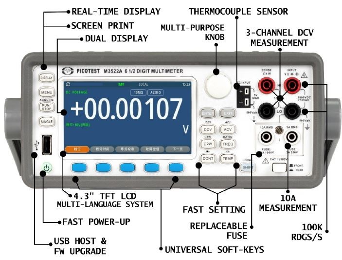 multimetr picotest m3522a front